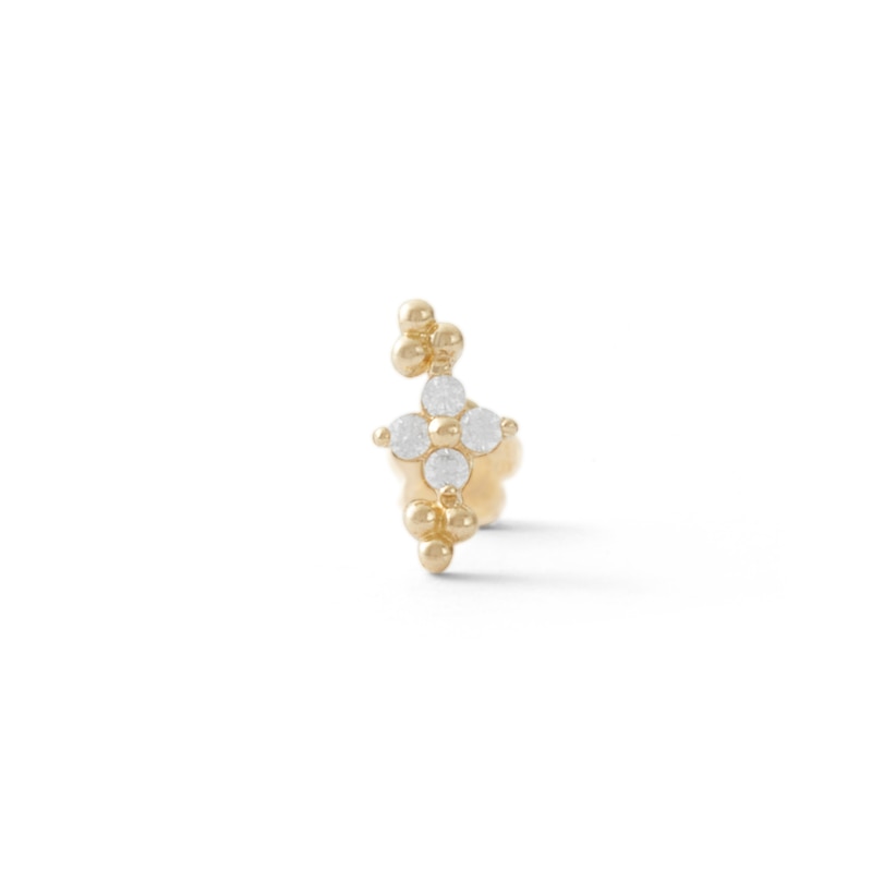 018 Gauge Cubic Zirconia Flower Double Bead Trio Crawler Cartilage Barbell in Solid 14K Gold