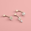 Thumbnail Image 2 of 10K Solid Gold CZ Pear-Shaped Dangle Flower Belly Button Ring - 14G
