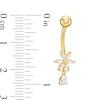 Thumbnail Image 3 of 10K Solid Gold CZ Pear-Shaped Dangle Flower Belly Button Ring - 14G