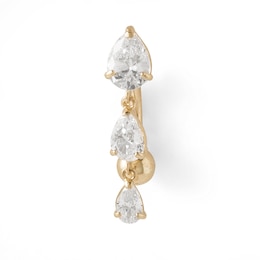 10K Solid Gold CZ Graduated Pear-Shaped Triple Dangle Top Down Belly Button Ring - 14G 3/8&quot;