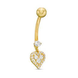 10K Solid Gold CZ Heart Dangle Belly Button Ring - 14G