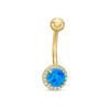 Thumbnail Image 0 of 014 Gauge 5mm Simulated Blue Opal and Cubic Zirconia Frame Belly Button Ring in Solid 10K Gold