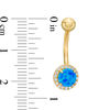 Thumbnail Image 1 of 014 Gauge 5mm Simulated Blue Opal and Cubic Zirconia Frame Belly Button Ring in Solid 10K Gold