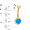 Thumbnail Image 2 of 014 Gauge 5mm Simulated Blue Opal and Cubic Zirconia Frame Belly Button Ring in Solid 10K Gold