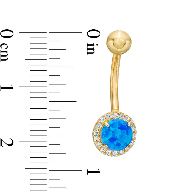 014 Gauge 5mm Simulated Blue Opal and Cubic Zirconia Frame Belly Button Ring in Solid 10K Gold