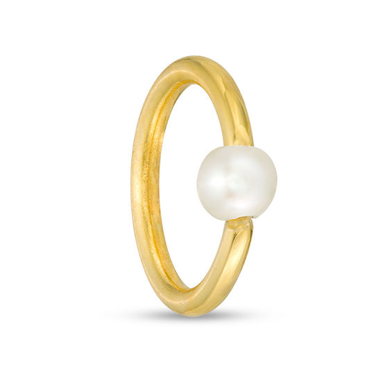 019 Gauge 3mm Cultured Freshwater Pearl Captive Bead Ring in 10K Gold