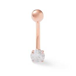 014 Gauge 5mm Cubic Zirconia Solitaire Belly Button Ring in Solid 10K Rose Gold