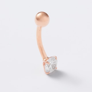 014 Gauge 5mm Cubic Zirconia Solitaire Belly Button Ring in Solid 10K Rose Gold