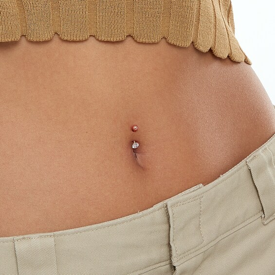 014 Gauge 5mm Cubic Zirconia Solitaire Belly Button Ring in Solid 10K Rose Gold