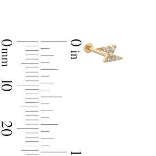 14K Tube Gold CZ Lightning Bolt Stud - 18G 5/16"