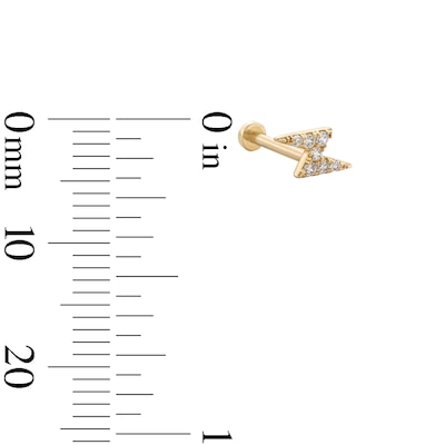 14K Tube Gold CZ Lightning Bolt Stud - 18G 5/16"