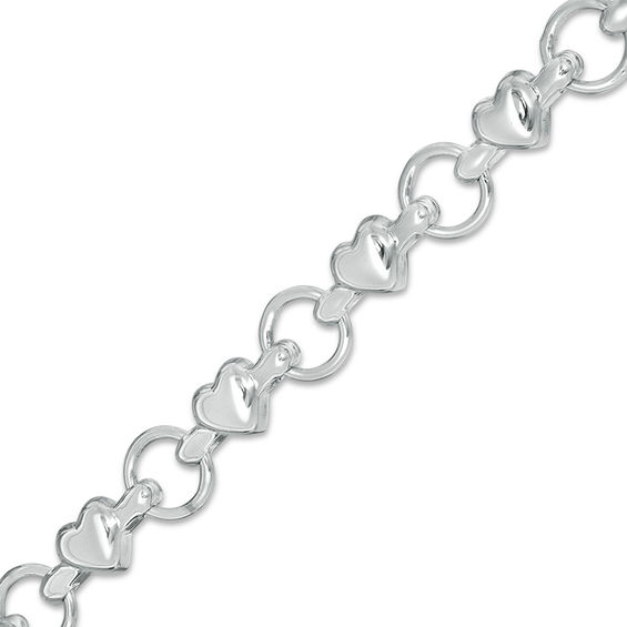 Made in Italy Alternating Puff Heart and Circle Link Stampato Bracelet in Sterling Silver - 7.5"