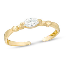 Sideways Marquise Cubic Zirconia Bead Adjustable Midi/Toe Ring in Solid 10K Gold