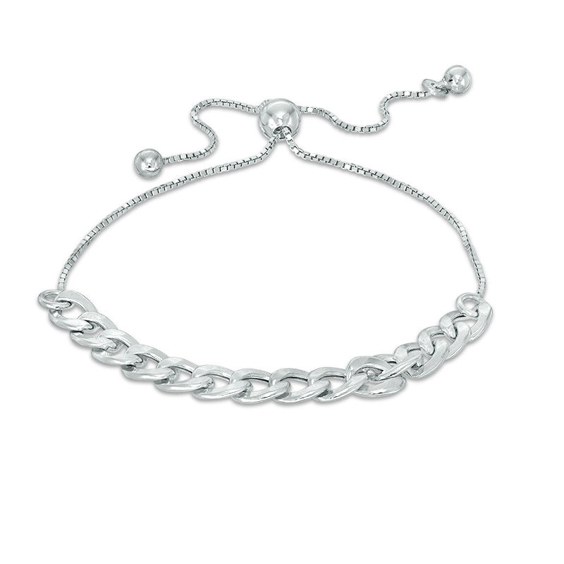 Polished Curb Chain Bolo Bracelet in Sterling Silver - 9.5"