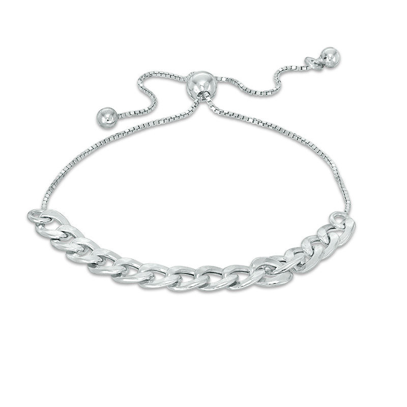 Main Image 1 of Polished Curb Chain Bolo Bracelet in Sterling Silver - 9.5&quot;