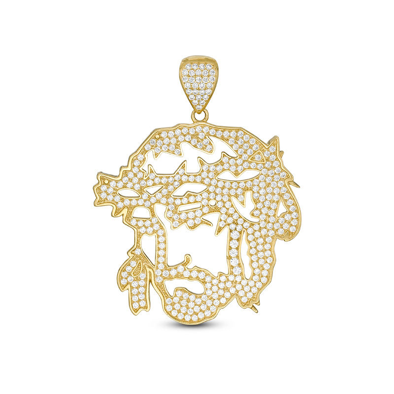 Main Image 1 of Cubic Zirconia Pavé Jesus Head Cut-Out Necklace Charm in 10K Gold