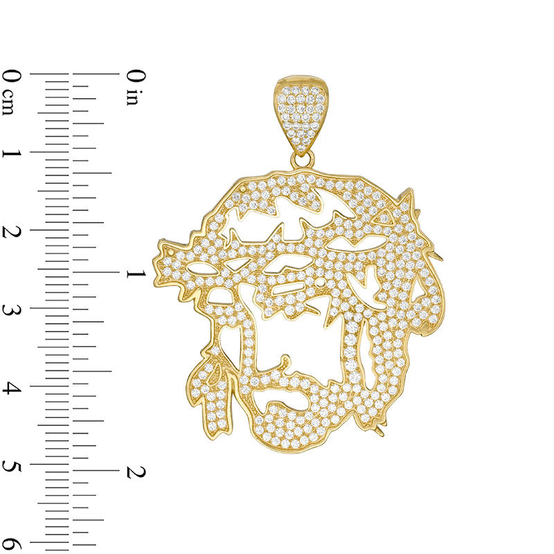 Main Image 2 of Cubic Zirconia Pavé Jesus Head Cut-Out Necklace Charm in 10K Gold