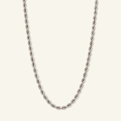 024 Gauge Rope Chain Necklace in 10K Hollow White Gold - 22"