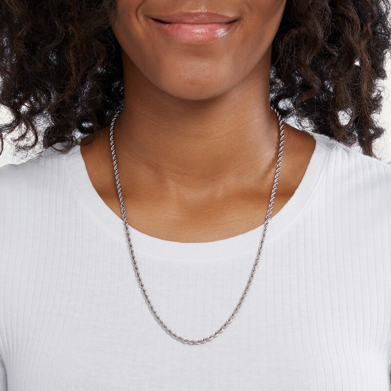 Main Image 3 of 024 Gauge Rope Chain Necklace in 10K Hollow White Gold - 22&quot;