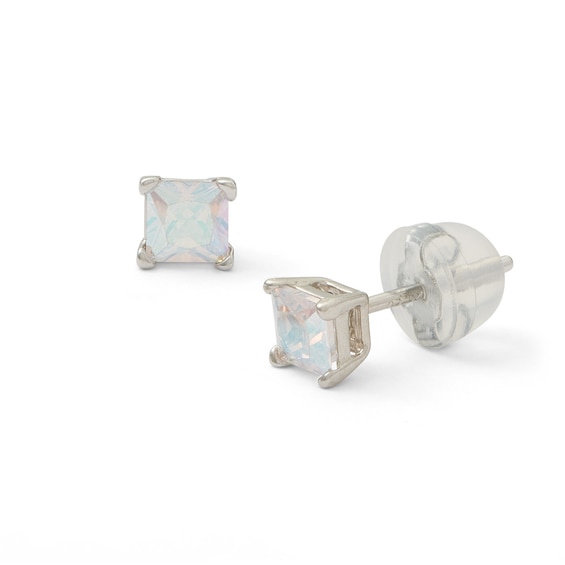 4mm Princess-Cut Iridescent Cubic Zirconia Solitaire Stud Earrings in Sterling Silver