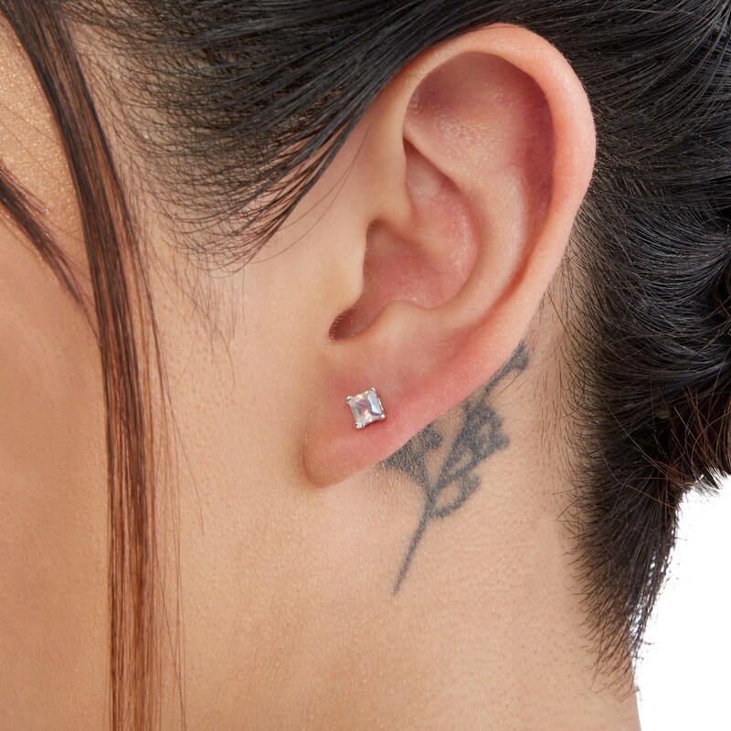 Main Image 3 of 4mm Princess-Cut Iridescent Cubic Zirconia Solitaire Stud Earrings in Sterling Silver
