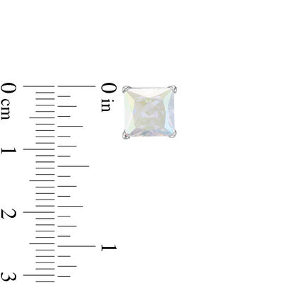 8mm Princess-Cut Iridescent Cubic Zirconia Solitaire Stud Earrings in Sterling Silver