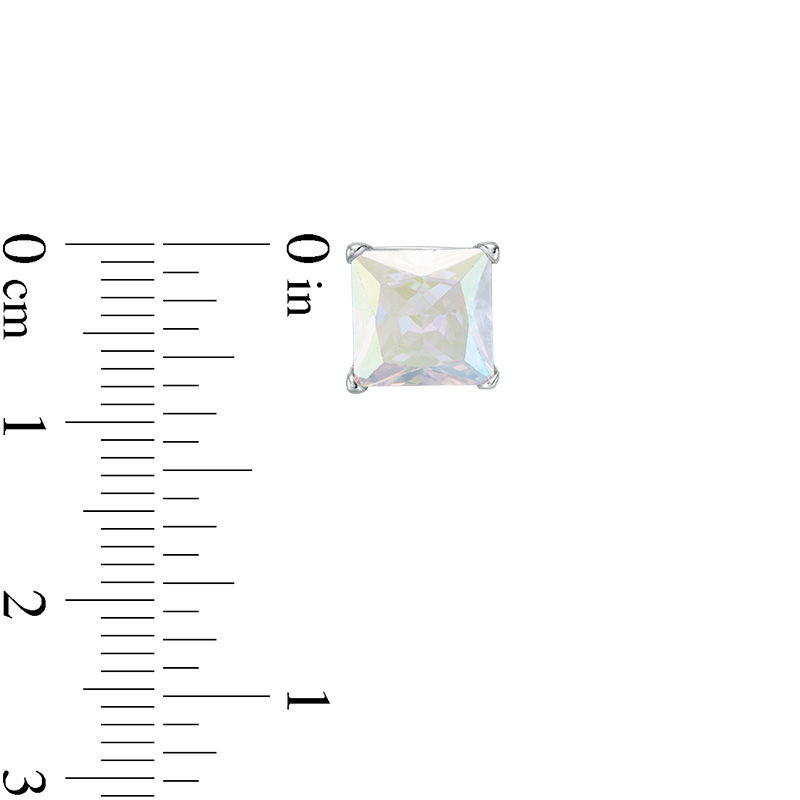8mm Princess-Cut Iridescent Cubic Zirconia Solitaire Stud Earrings in Sterling Silver
