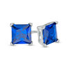 Thumbnail Image 0 of 6mm Princess-Cut Blue Cubic Zirconia Solitaire Stud Earrings in Solid Sterling Silver