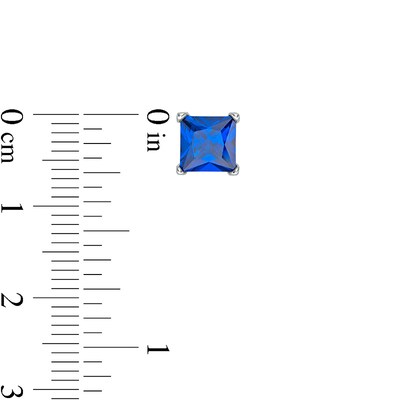 Solid Sterling Silver 6mm Princess-Cut Blue CZ Solitaire Studs
