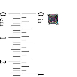 Solid Sterling Silver 4mm Princess-Cut Rainbow Green CZ Solitaire Studs