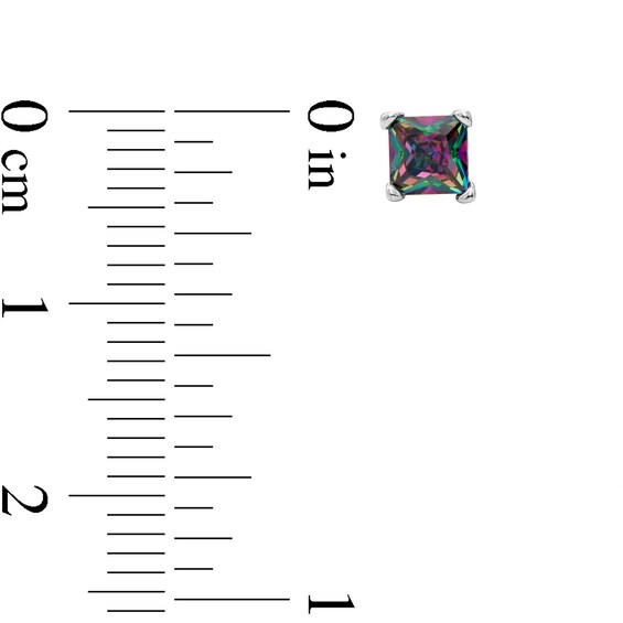 Solid Sterling Silver 4mm Princess-Cut Rainbow Green CZ Solitaire Studs