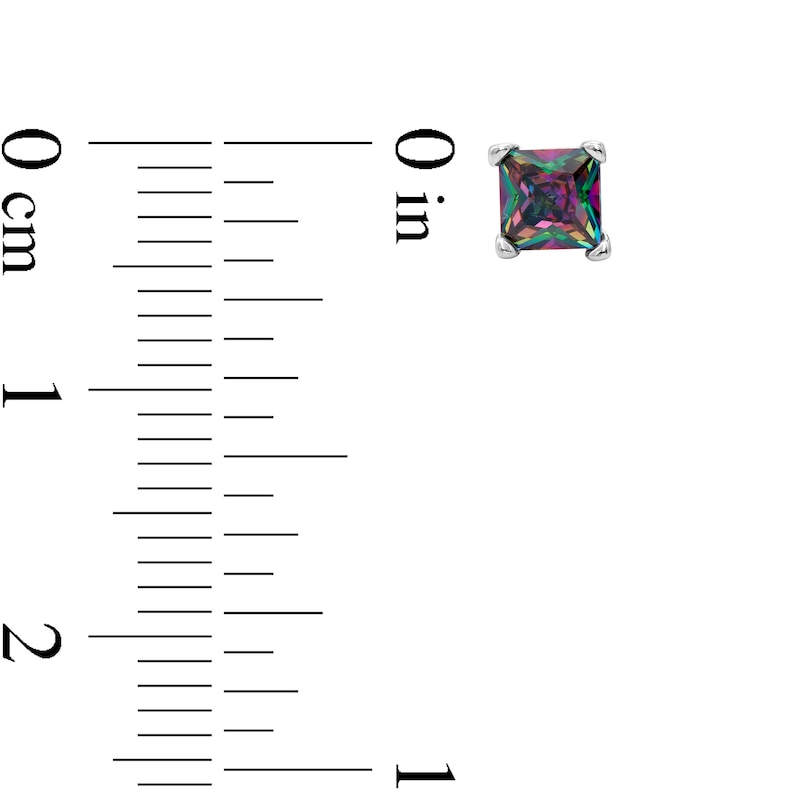 Main Image 3 of 4mm Princess-Cut Rainbow Green Solitaire Stud Earrings in Solid Sterling Silver