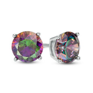 6mm Rainbow Green Solitaire Stud Earrings in Solid Sterling Silver