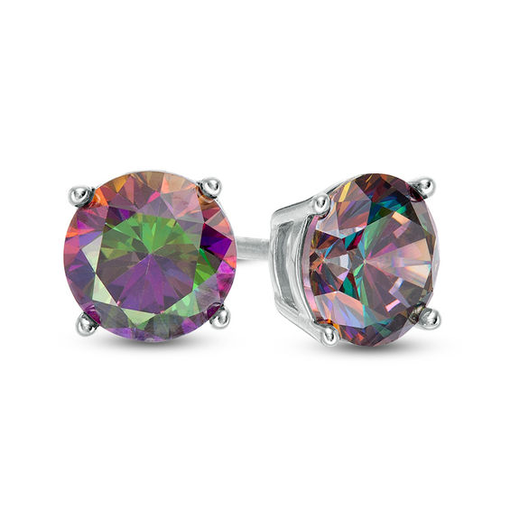 6mm Rainbow Green Solitaire Stud Earrings in Solid Sterling Silver