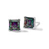 Thumbnail Image 0 of 6mm Princess-Cut Rainbow Green Solitaire Stud Earrings in Solid Sterling Silver