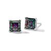 Thumbnail Image 1 of 6mm Princess-Cut Rainbow Green Solitaire Stud Earrings in Solid Sterling Silver