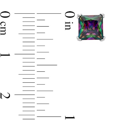 Solid Sterling Silver 6mm Princess-Cut Rainbow Green CZ Solitaire Studs
