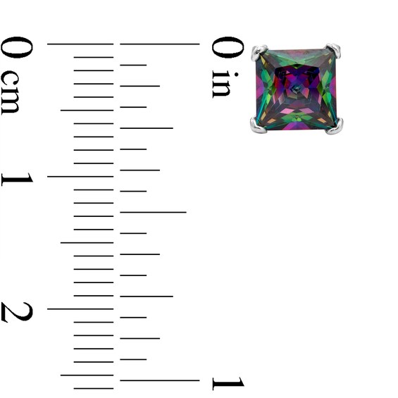 Solid Sterling Silver 6mm Princess-Cut Rainbow Green CZ Solitaire Studs