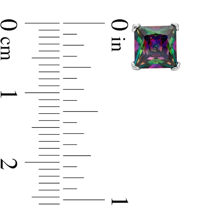 Main Image 3 of 6mm Princess-Cut Rainbow Green Solitaire Stud Earrings in Solid Sterling Silver
