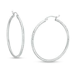 40mm Diamond-Cut Hoop Earrings in 14K Tube Hollow White Gold