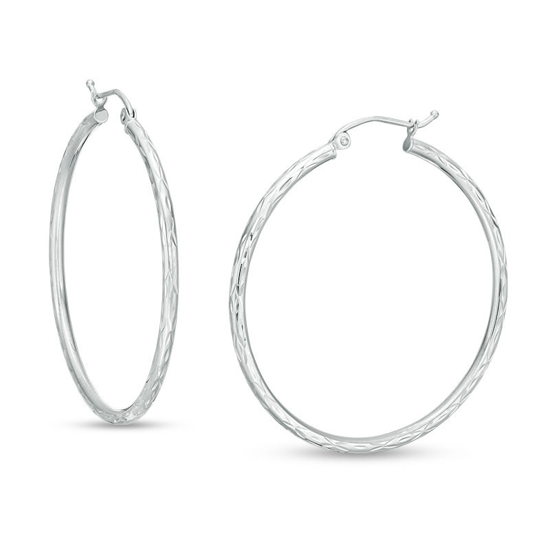 Main Image 1 of 40mm Diamond-Cut Hoop Earrings in 14K Tube Hollow White Gold