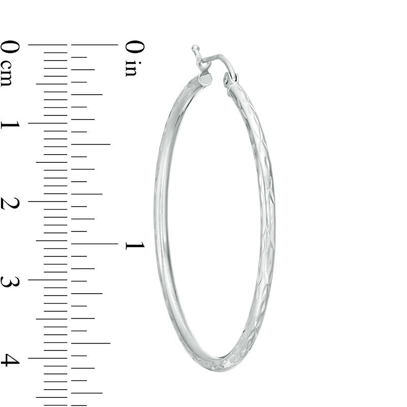 40mm Diamond-Cut Hoop Earrings in 14K Tube Hollow White Gold