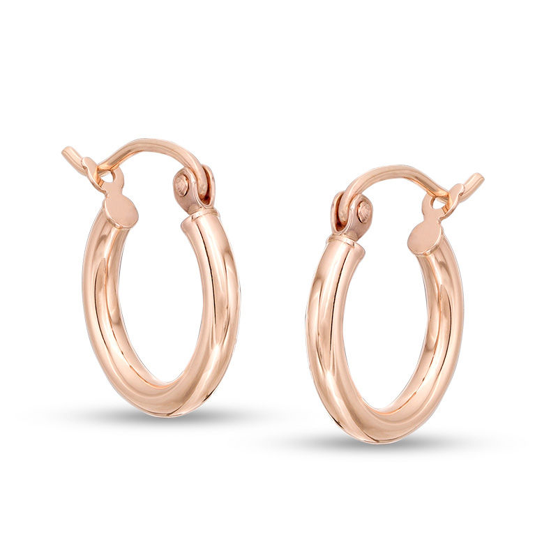 13mm Huggie Hoop Earrings in 14K Tube Hollow Rose Gold