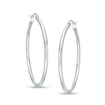 14K Hollow White Gold Polished Hoops