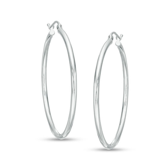 40mm Hoop Earrings in 14K Tube Hollow White Gold