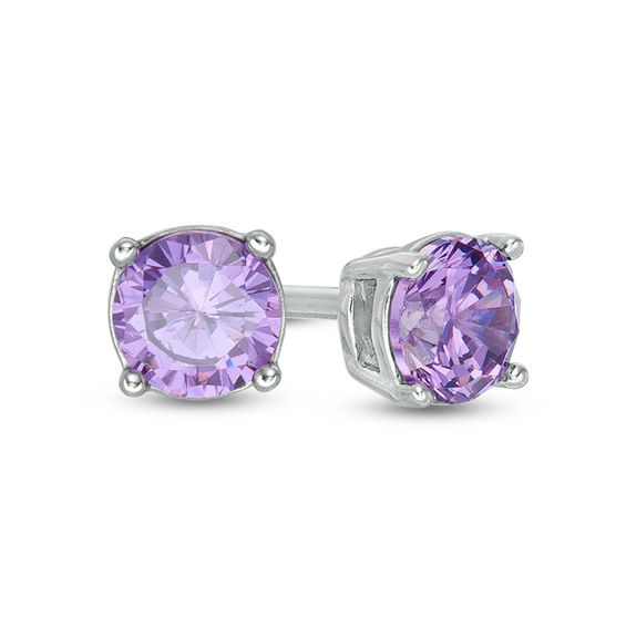 4mm Purple Cubic Zirconia Solitaire Stud Earrings in Sterling Silver