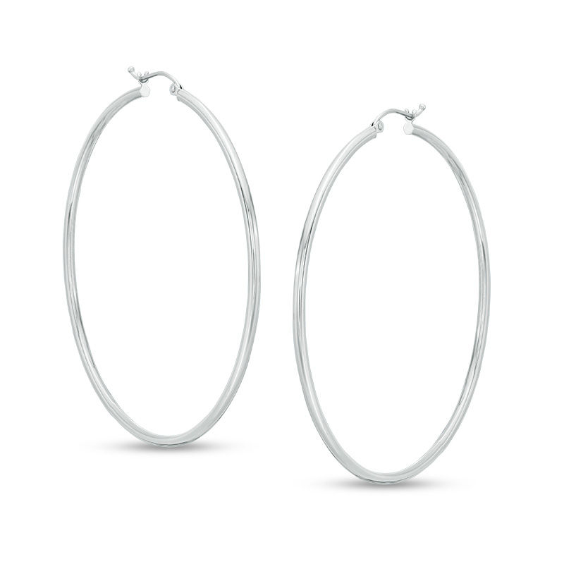 60mm Hoop Earrings in 14K Tube Hollow White Gold