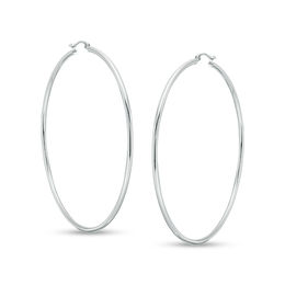 14K Hollow White Gold Polished Hoops