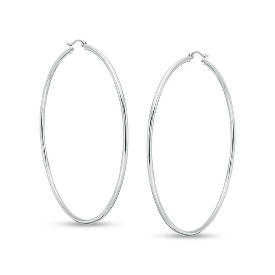 70mm Tube Hoop Earrings in 14K Tube Hollow White Gold
