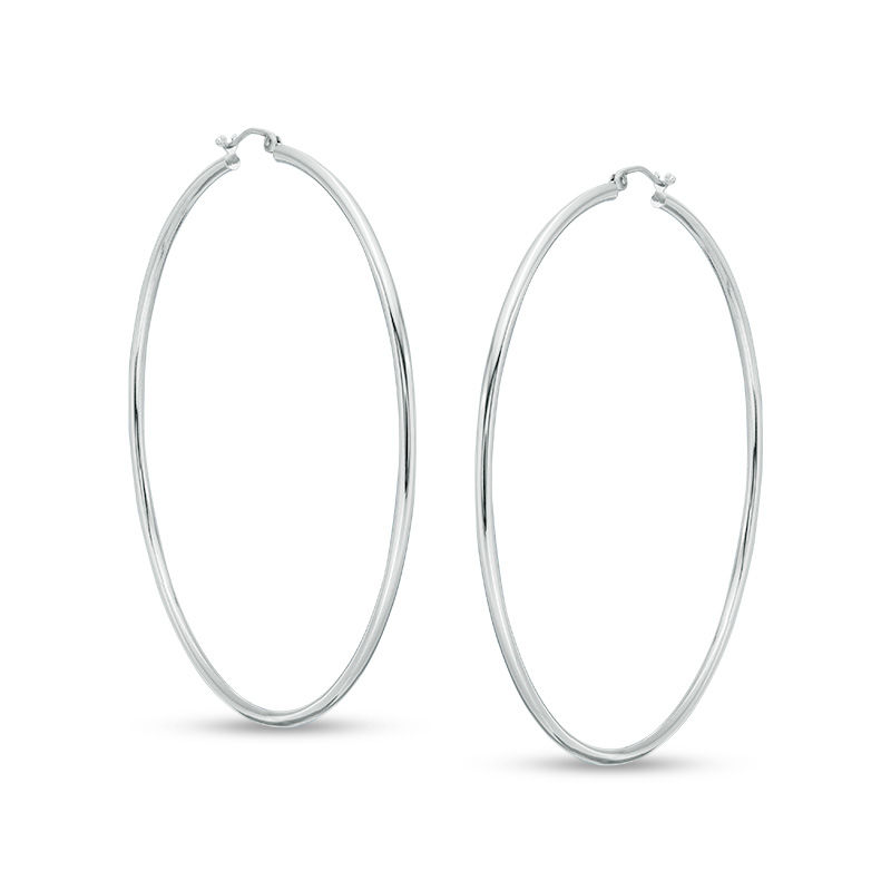 70mm Tube Hoop Earrings in 14K Tube Hollow White Gold | Banter